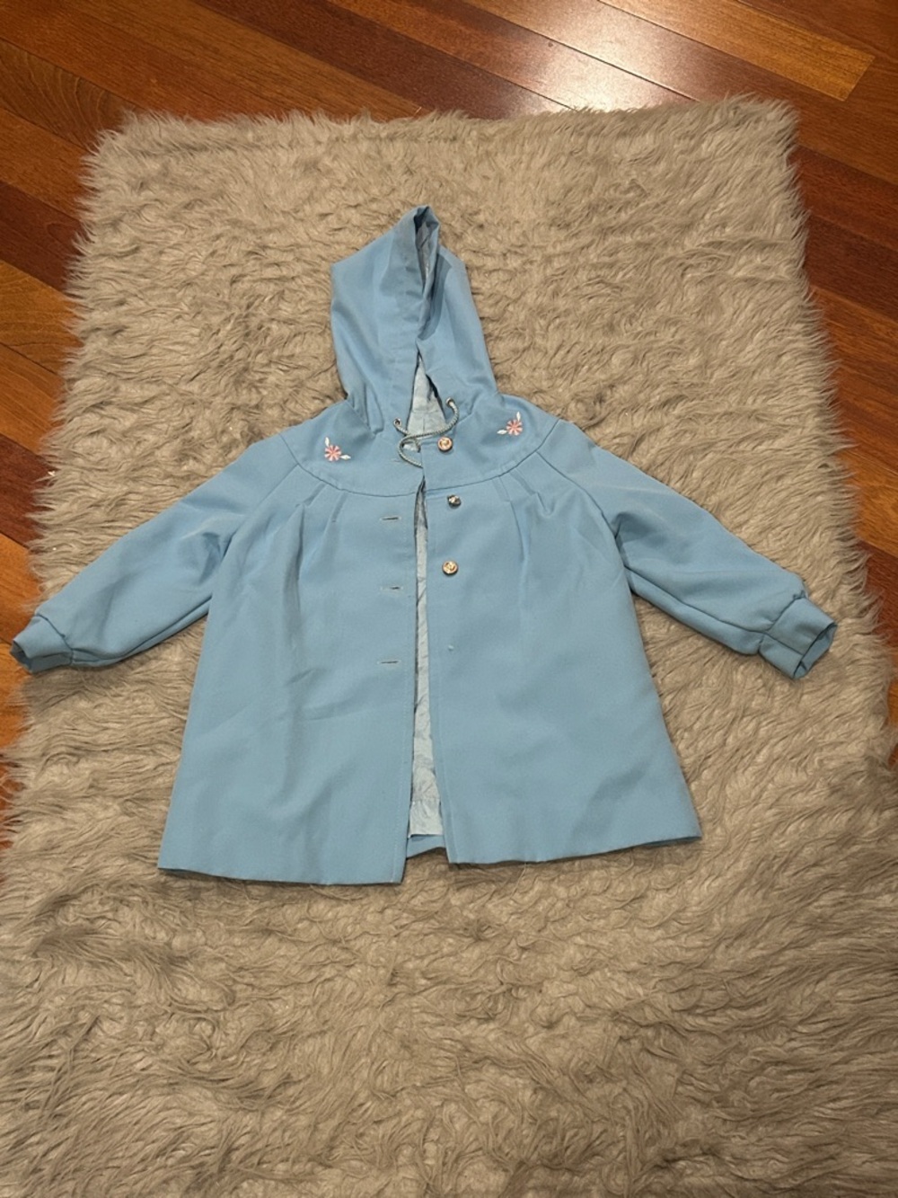Weather Tamer Vintage 1960 Light Blue Hooded Girls' Coat with Floral Detail